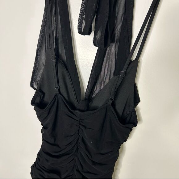 Sexy black cross halter ruched bodysuit | medium | NWT - Picture 10 of 10
